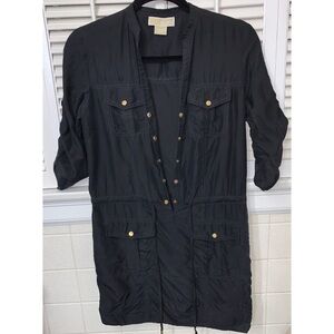 Michael Kors 100% Silk Black Safari Dress military Zara revolve Miss Lola Chicos